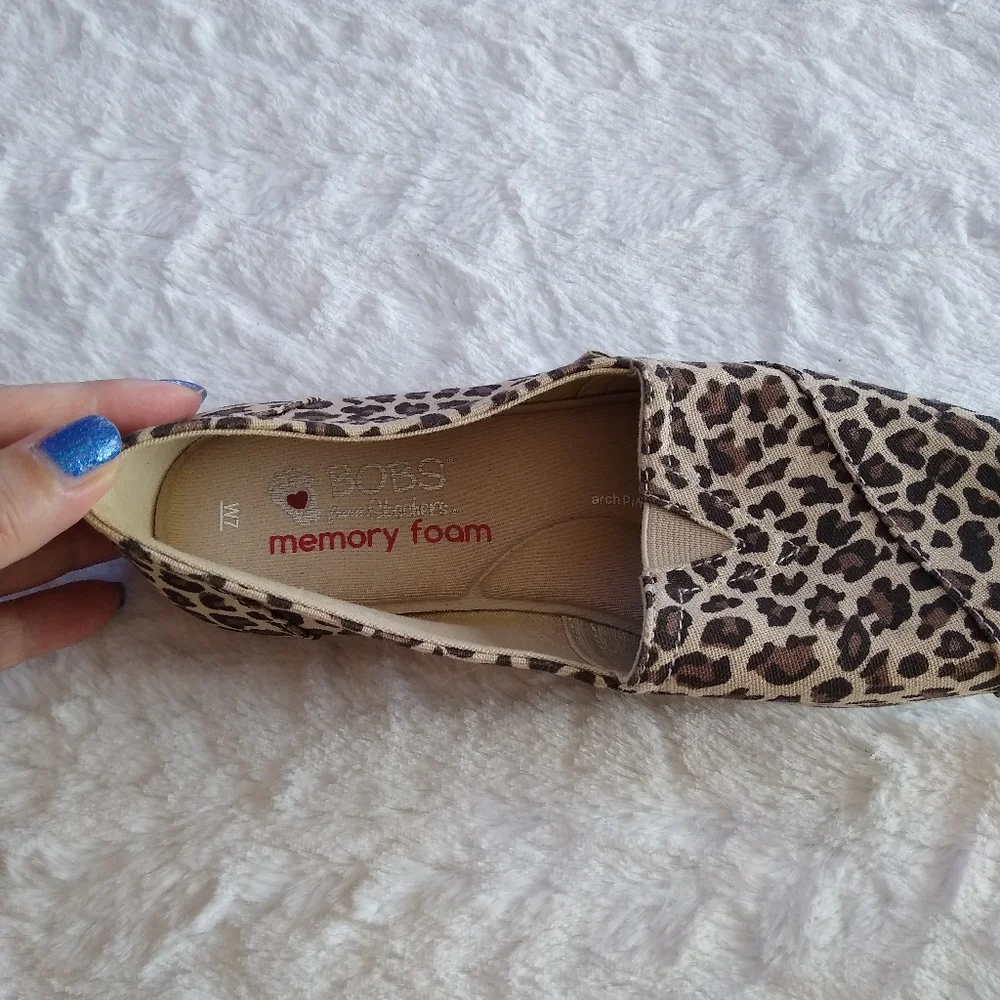 BOBS From Skechers Memory Foam Leopard Print Flats